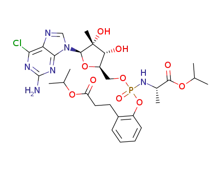 isopropyl 3-(2-(((((2 R,3R,4R,5R)-5-(2-amino-6-chloro-9H-purin-9-yl)-3,4-dihydroxy-4-methyltetrahydrofuran-2-yl)methoxy)(((S)-1-isopropoxy-1-oxopropan-2-yl)amino)phosphoryl)oxy)phenyl)propanoate