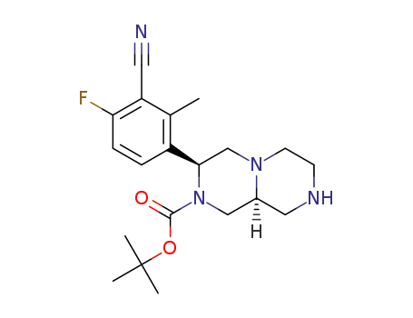Molecular Structure of 1426071-32-0 ((3S,9aS)-tert-butyl 3-(3-cyano-4-fluoro-2-methylphenyl)hexahydro-1H-pyrazino[1,2-a ]pyrazine-2(6H)-carboxylate)