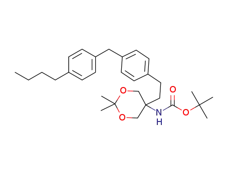 Molecular Structure of 1427308-27-7 (tert-butyl 2,2-dimethyl-5-(4-(4-butylbenzyl)phenethyl)-1,3-dioxan-5-ylcarbamate)