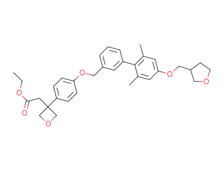 Molecular Structure of 1453861-35-2 (ethyl 2-(3-(4-((2',6'-dimethyl-4'-((tetrahydrofuran-3-yl)methoxy)-[1,1'-biphenyl]-3-yl)methoxy)phenyl)oxetan-3-yl)acetate)