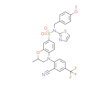 Molecular Structure of 1450923-63-3 (4-(2-cyano-4-(trifluoromethyl)phenyl)-N-(4-methoxybenzyl)-2-methyl-N-(thiazol-2-yl)-3,4-dihydro-2H-benzo[b][1,4]oxazine-7-sulfonamide)