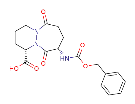 Molecular Structure of 174799-32-7 (6H-Pyridazino[1,2-a][1,2]diazepine-1-carboxylic acid,
octahydro-6,10-dioxo-9-[[(phenylmethoxy)carbonyl]amino]-, (1S,9S)-)