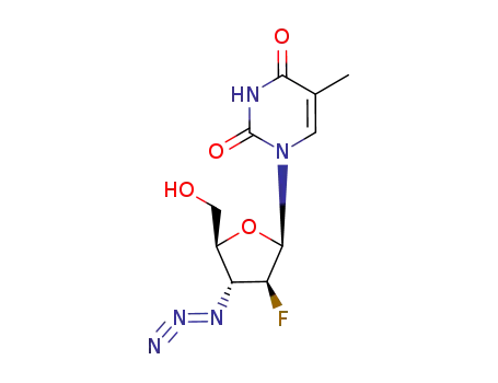 Molecular Structure of 124424-26-6 (1-(3-azido-2,3-dideoxy-2-fluoroarabinofuranosyl)thymine)