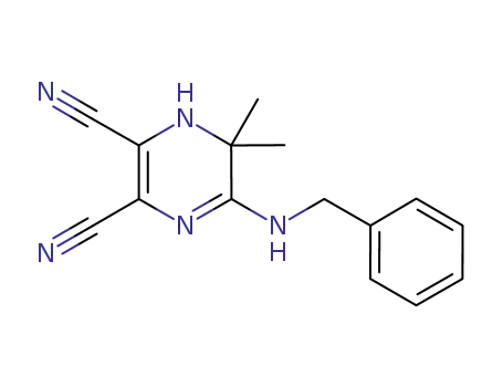 Molecular Structure of 1200592-28-4 (1,6-dihydro-6,6-dimethyl-5-[(phenylmethyl)amino]pyrazine-2,3-dicarbonitrile)