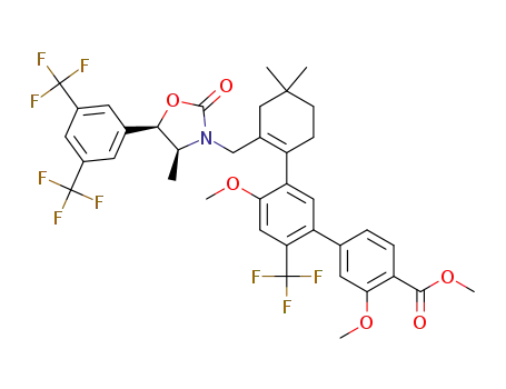 methyl 5'-(2-(((4S,5R)-5-(3,5-bis(trifluoromethyl)phenyl)-4-methyl-2-oxooxazolidin-3-yl)methyl)-4,4-dimethylcyclohex-1-enyl)-3,4'-dimethoxy-2'-(trifluoromethyl)biphenyl-4-carboxylate