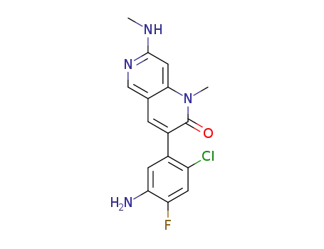 Molecular Structure of 1012878-85-1 (3-(5-amino-2-chloro-4-fluorophenyl)-1-methyl-7-(methylamino)-1,6-naphthyridin-2(1H)-one)