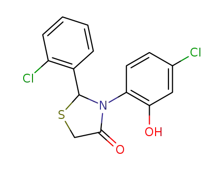 Molecular Structure of 1620166-70-2 (3-(4-chloro-2-hydroxyphenyl)-2-(2-chlorophenyl)thiazolidin-4-one)