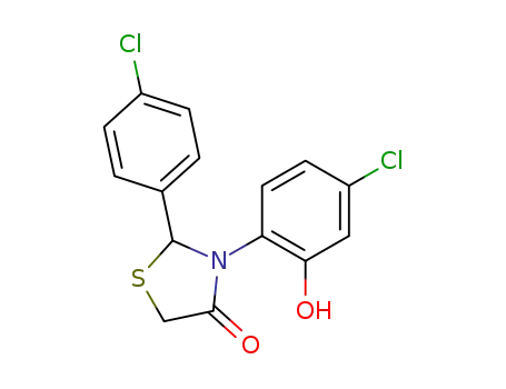 Molecular Structure of 1620166-69-9 (3-(4-chloro-2-hydroxyphenyl)-2-(4-chlorophenyl)thiazolidin-4-one)