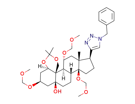 Molecular Structure of 1526915-37-6 ((3S,3aR,5R,5aS,5bR,9aR,11S,12aS,14aR,14bS)-3-(1-benzyl-1H-1,2,3-triazol-4-yl)-5,11,14b-tris(methoxymethoxy)-3a,8,8-trimethyltetradecahydro-6H-cyclopenta[7,8]phenanthro[4,4a-d][1,3]dioxin-12a(1H)-ol)
