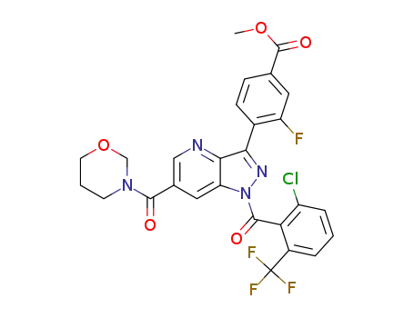 Molecular Structure of 1562995-78-1 (methyl 4-(1-(2-chloro-6-(trifluoromethyl)benzoyl)-6-(1,3-oxazinane-3-carbonyl)-1H-pyrazolo[4,3-b]pyridin-3-yl)-3-fluorobenzoate)