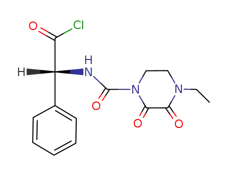 Molecular Structure of 64205-06-7 (Benzeneacetyl chloride,
a-[[(4-ethyl-2,3-dioxo-1-piperazinyl)carbonyl]amino]-, (R)-)