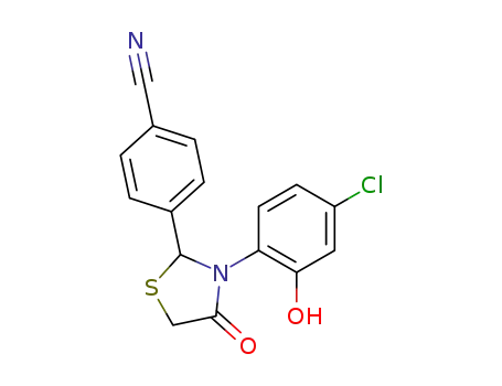 Molecular Structure of 1620166-79-1 (4-(3-(4-chloro-2-hydroxyphenyl)-4-oxothiazolidin-2-yl)benzonitrile)