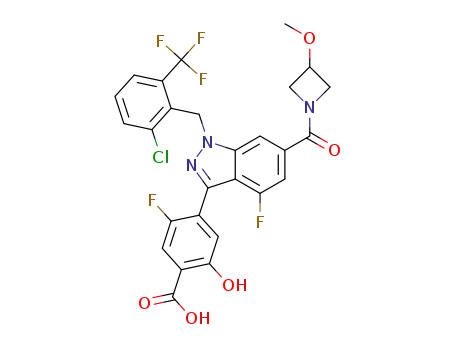 4-(1-(2-chloro-6-(trifluoromethyl)benzyl)-4-fluoro-6-(3-methoxyazetidine-1-carbonyl)-1H-indazol-3-yl)-5-fluoro-2-hydroxybenzoic acid