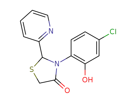 Molecular Structure of 1620166-76-8 (3-(4-chloro-2-hydroxyphenyl)-2-(pyridin-2-yl)thiazolidin-4-one)