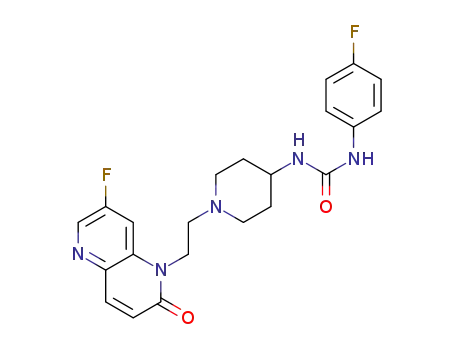 Molecular Structure of 1623153-58-1 (1-(1-(2-(7-fluoro-2-oxo-1,5-naphthyridin-1(2H)-yl)ethyl)piperidin-4-yl)-3-(4-fluorophenyl)urea)