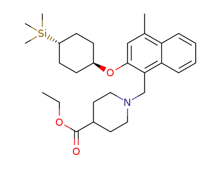 Molecular Structure of 1621065-08-4 (ethyl 1-((4-methyl-2-((trans-4-(trimethylsilyl)cyclohexyl)oxy)naphthalen-1-yl)methyl)piperidine-4-carboxylate)