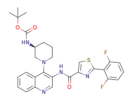 Molecular Structure of 1620011-04-2 (tert-butyl {(3S)-1-[3-({[2-(2,6-difluorophenyl)-1,3-thiazol-4-yl]carbonyl}amino)quinolin-4-yl]piperidin-3-yl}carbamate)