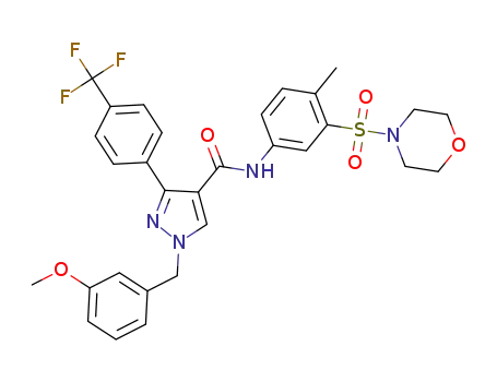 Molecular Structure of 1609564-96-6 (1-(3-methoxybenzyl)-N-(4-methyl-3-(morpholinosulfonyl)phenyl)-3-(4-(trifluoromethyl)phenyl)-1H-pyrazole-4-carboxamide)