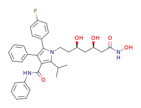 Molecular Structure of 1174332-81-0 (1-((3R,5R)-3,5-dihydroxy-7-(hydroxyamino)-7-oxoheptyl)-5-(4-fluorophenyl)-2-isopropyl-N,4-diphenyl-7H-pyrrole-3-carboxamide)