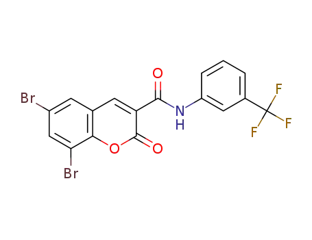 Molecular Structure of 955208-53-4 (6,8-dibromo-2-oxo-N-(3-(trifluoromethyl)phenyl)-2H-chromene-3-carboxamide)