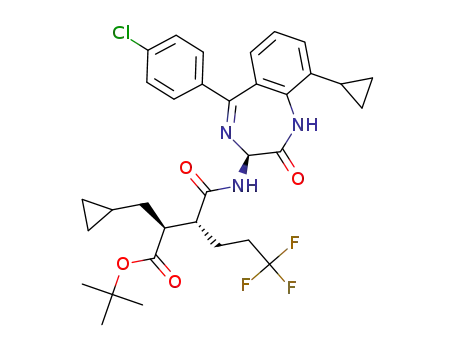 Molecular Structure of 1584715-89-8 ((2S,3R)-tert-butyl 3-((3S)-(5-(4-chlorophenyl)-9-cyclopropyl-2-oxo-2,3-dihydro-1H-benzo[e][1,4 ]diazepin-3-yl)carbamoyl)-2-( cyclopropylmethyl)-6,6,6-trifluorohexanoate)