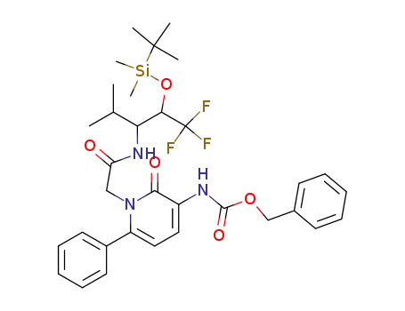 Carbamic acid,
[1-[2-[[2-[[(1,1-dimethylethyl)dimethylsilyl]oxy]-3,3,3-trifluoro-1-(1-methyl
ethyl)propyl]amino]-2-oxoethyl]-1,2-dihydro-2-oxo-6-phenyl-3-pyridinyl]-,
phenylmethyl ester