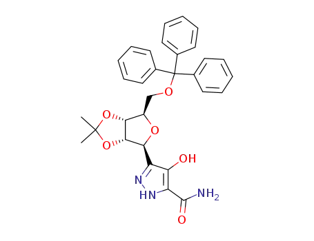 4-hydroxy-3-(2′,3′-O-isopropylidene-5′-O-trityl-β-D-ribofuranosyl)pyrazole-5-carboxamide