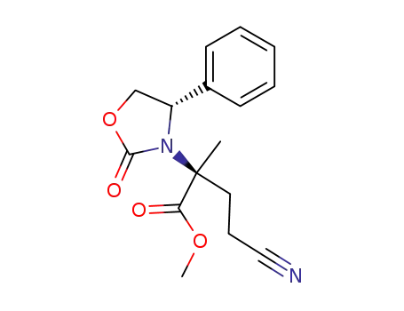 Molecular Structure of 151074-87-2 ((+)-(2S)-Methyl 2-methyl-4-cyano-2-<(4S)-2-oxo-4-phenyl-1,3-oxazolidin-3-yl>butanoate)