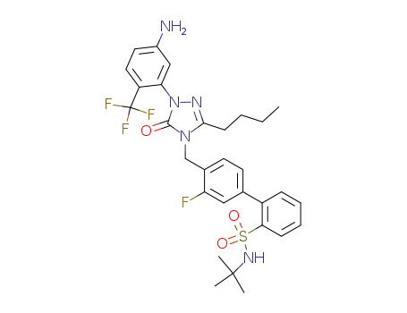 Molecular Structure of 170647-84-4 (2-<5-amino-2-(trifluoromethyl)phenyl>-5-n-butyl-4-<<2'-(N-tert-butylsulfamoyl)-3-fluorobiphenyl-4-yl>methyl>-2,4-dihydro-3H-1,2,4-triazol-3-one)