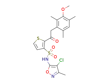 Molecular Structure of 215501-60-3 (N-(4-chloro-3-methyl-5-isoxazolyl)-2-(2-(3-methoxy-2,4,6-trimethylphenyl)acetyl)-3-thiophenesulfonamide)