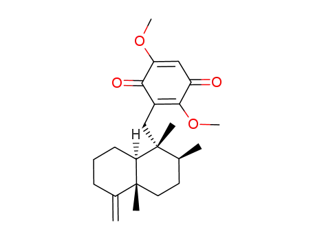 Molecular Structure of 121994-56-7 (2,5-dimethoxy-3-{[(1R,2S,4aS,8aS)-1,2,4a-trimethyl-5-methylidenedecahydronaphthalen-1-yl]methyl}cyclohexa-2,5-diene-1,4-dione)