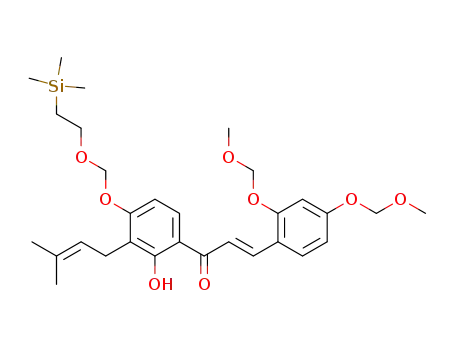 2-Propen-1-one,
3-[2,4-bis(methoxymethoxy)phenyl]-1-[2-hydroxy-3-(3-methyl-2-butenyl)-
4-[[2-(trimethylsilyl)ethoxy]methoxy]phenyl]-, (2E)-