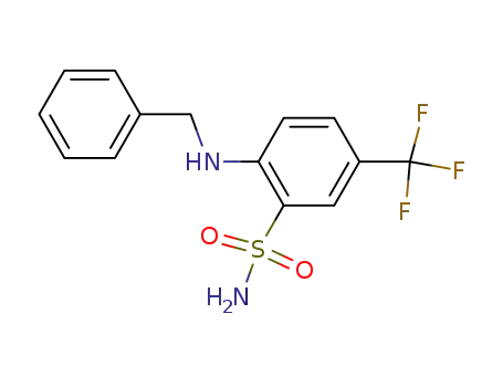 Molecular Structure of 1698-38-0 (2-BENZYLAMINO-5-TRIFLUOROMETHYL-BENZENESULFONAMIDE)