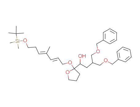 4-Benzyloxy-3-benzyloxymethyl-1-{2-[(2E,4E)-7-(tert-butyl-dimethyl-silanyloxy)-4-methyl-hepta-2,4-dienyloxy]-tetrahydro-furan-2-yl}-butan-1-ol
