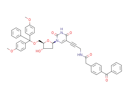 Molecular Structure of 412049-87-7 (5-[propargyl{2-(4-benzoylphenyl)acetamido}]-2'-deoxy-5'-O-(4,4'-dimethoxytrityl)-uridine)