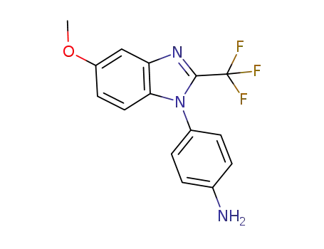 Molecular Structure of 880177-66-2 (Benzenamine, 4-[5-methoxy-2-(trifluoromethyl)-1H-benzimidazol-1-yl]-)