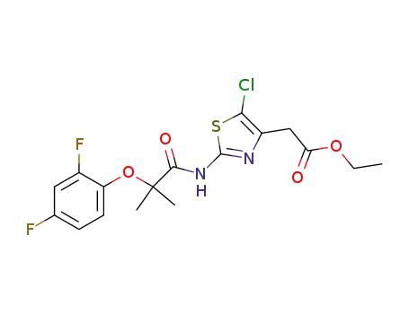Molecular Structure of 1052720-28-1 (ethyl 2-[5-chloro-2-[[2-(2,4-difluorophenoxy)-2-methylpropanoyl]amino]thiazol-4-yl]acetate)