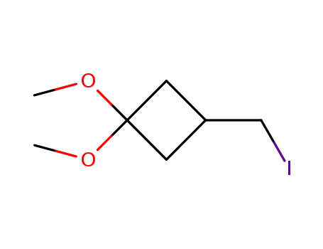 Molecular Structure of 1003013-83-9 (3-(iodomethyl)-1,1-dimethoxycyclobutane)