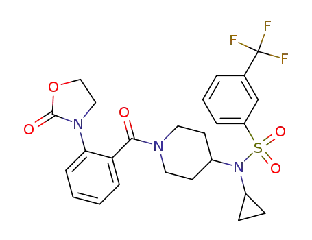 Molecular Structure of 953413-74-6 (N-cyclopropyl-N-{1-[2-(2-oxo-oxazolidin-3-yl)-benzoyl]-piperidin-4-yl}-3-trifluoromethyl-benzenesulfonamide)