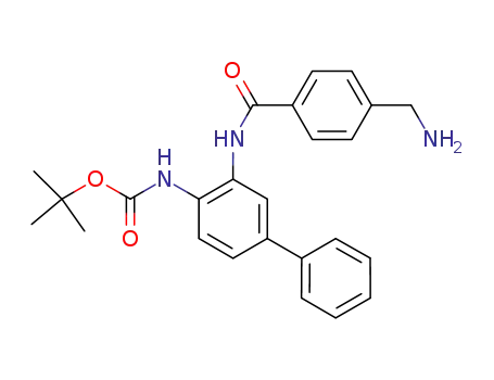 Molecular Structure of 1003316-12-8 (N-[3-[[4-(AMinoMethyl)benzoyl]aMino][1,1'-biphenyl]-4-yl]carbaMic Acid tert-Butyl Ester)