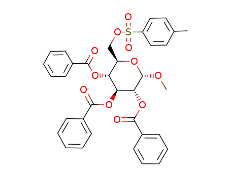 Molecular Structure of 1153940-62-5 (methyl-[<i>O</i><sup>2</sup>,<i>O</i><sup>3</sup>,<i>O</i><sup>4</sup>-tribenzoyl-<i>O</i><sup>6</sup>-(toluene-4-sulfonyl)-α-D-glucopyranoside])