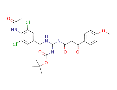 Molecular Structure of 951676-43-0 ((E)-tert-butyl (4-acetamido-3,5-dichlorobenzylamino)(3-(4-methoxyphenyl)-3-oxopropanamido)methylenecarbamate)