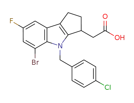 Molecular Structure of 393509-04-1 (Cyclopent[b]indole-3-acetic acid,
5-bromo-4-[(4-chlorophenyl)methyl]-7-fluoro-1,2,3,4-tetrahydro-)