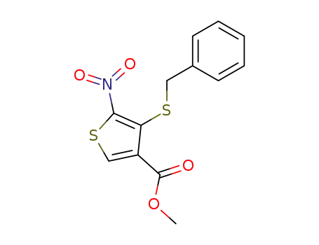 Molecular Structure of 227312-12-1 (3-Thiophenecarboxylic acid, 5-nitro-4-[(phenylmethyl)thio]-, methyl ester)