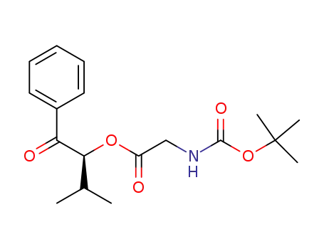 Molecular Structure of 212896-13-4 (Glycine, N-[(1,1-dimethylethoxy)carbonyl]-,
(1S)-1-benzoyl-2-methylpropyl ester)