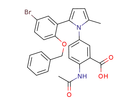 Molecular Structure of 632623-25-7 (3-{2-[5-bromo-2-(benzyloxy)-phenyl]-5-methyl-pyrrol-1-yl}-6-acetylamino-benzoic acid)