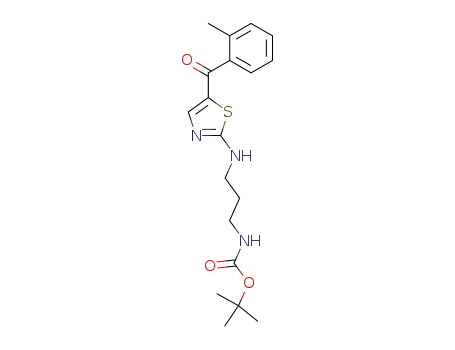 Molecular Structure of 593268-10-1 (Carbamic acid, [3-[[5-(2-methylbenzoyl)-2-thiazolyl]amino]propyl]-,
1,1-dimethylethyl ester)