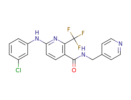 Molecular Structure of 676993-98-9 (3-Pyridinecarboxamide,
6-[(3-chlorophenyl)amino]-N-(4-pyridinylmethyl)-2-(trifluoromethyl)-)