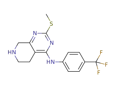 Molecular Structure of 859826-15-6 (N-(4-(trifluoromethyl)phenyl)-5,6,7,8-tetrahydro-2-(methylthio)pyrido[3,4-d]pyrimidin-4-amine)