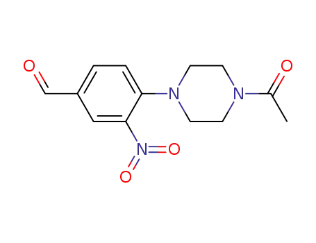 Molecular Structure of 137505-64-7 (Piperazine, 1-acetyl-4-(4-formyl-2-nitrophenyl)-)